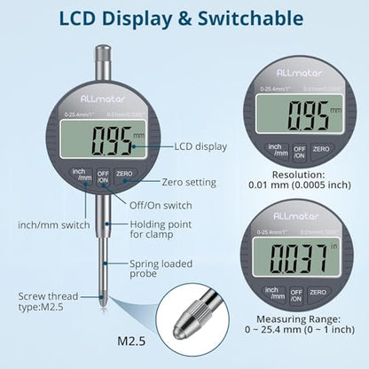 Dial Indicator Set with Magnetic Base,0.0005" Precision for Lathe & CNC