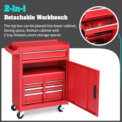 Winado 4-Drawer Rolling Tool Chest, 2-in-1 Large Storage Toolbox, Red - color: Red