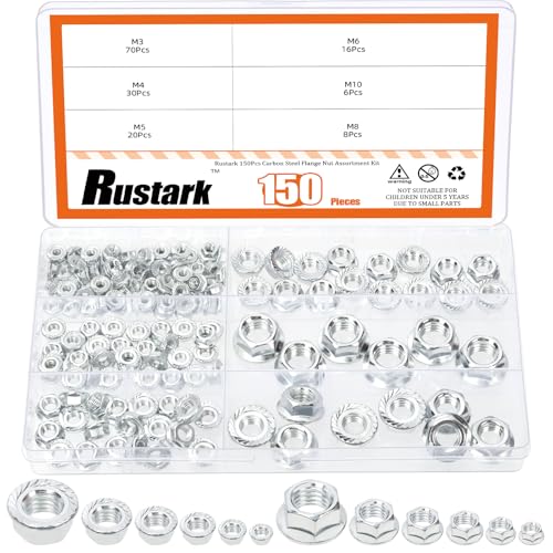 150Pcs 6 Sizes Carbon Steel Serrated Flange Nuts Assortment Kit Metric Hexagon Flange Lock Nuts Serrated Hex Lock Nuts for Machinery Industry Home Improvement - style: carbon steel-blue