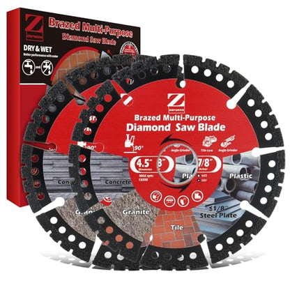 2 Pack 4.5" Diamond Saw Blade, Multi Purpose Cutting Disc, with 7/8" Arbor
