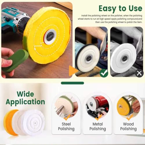 8 Inch Buffing & Polishing Wheel Kit for Bench Grinder, 1/2" Arbor Hole, 3 Polishing Wheels Yellow/White/Flannel with 3 Buffing Compound Set,Polishing Rouge Bar,Metal Aluminum Finishing Kit - size: 8 Inch - 6 PCS