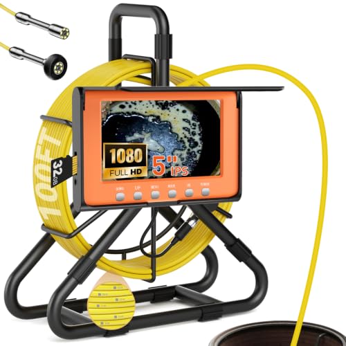 Sewer Camera 100FT, 5'' HD 1080P w/DVR-32GB Pipe Inspection Camera 5000mAh