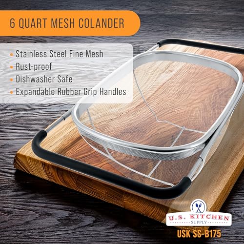 U.S. Kitchen Supply Stainless Steel Colander Strainer - 6-Quart Collapsible