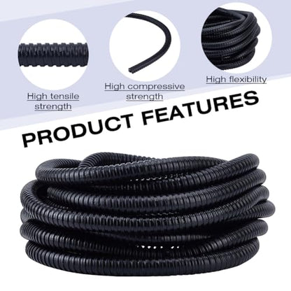MAYJOYDIY 3/4Inch Black Metal Conduit Pipe PVC Galvanized Steel Metal Conduit Pipe Flexible Wire Loom Tubing for Automotive Home Office and Industrial Wiring & Cable Protection, 32.8ft - size: 32.8FTx0.75"