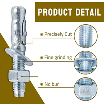 3/8" x 2-1/2" Concrete Wedge Anchors, Zinc Plated Concrete Anchors - size: 3/8" x 2-1/2"