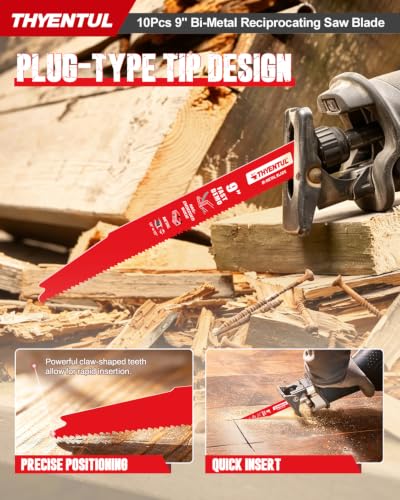10 Pack 9 Inch 10/14 TPI Bi-Metal General Purpose Reciprocating Saw Blade, for Pallet Repair, Nail-Embedded Wood Demolition, Garden Trimming and Metal