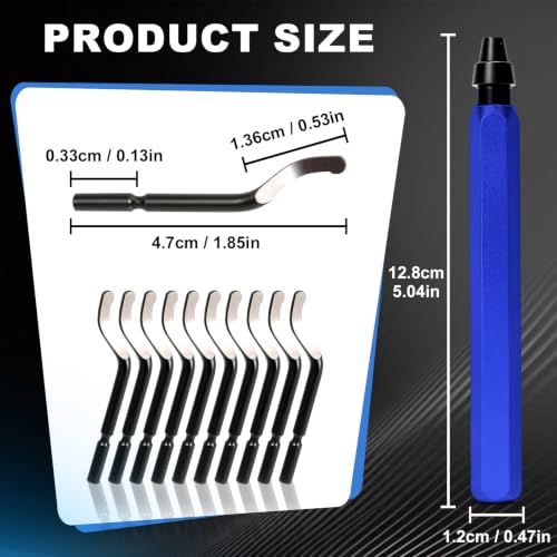 Deburring Tool with 10 HSS Blades and Blue Aluminum Handle, 360° Rotary Reamer for 3D Printing and Metal Edge Finishing, High-Speed Steel Tool for PVC, Copper and Resin - color: Blue