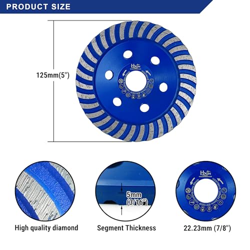 NBB Diamond Surface Grinding Wheel Diamond Cup Grinding Disc Turbo Cutter 5" with 7/8" bore Grinding High Efficiency Durability Dry or Wet Grinding on Granite Marble Ceramic Tile Concrete Cement - style: Turbo 125mm