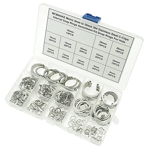 240PCS Metric 8-30mm 304 SS Internal Snap Rings C-Clips Kit