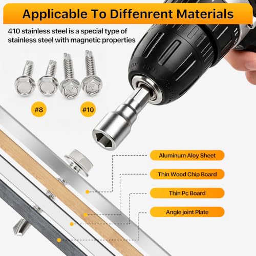 480PCS Hex Washer Head Self Drilling Screws (Silver) - color: Silver