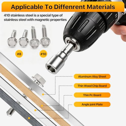 480PCS Hex Washer Head Self Drilling Screws (Silver) - color: Silver