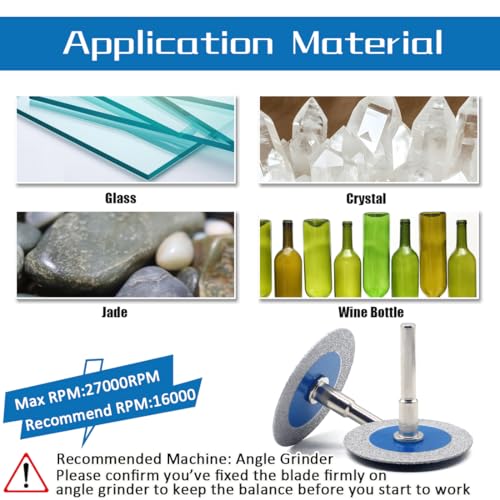 Diamond Mini Glass Saw Blade,BeQell 5pcs 2" Glass Cutting Disc Wheel Mini Carving Disc with Round Shank for Glass Jade Crystal Wine Bottle Ceramic Tile (50mm)