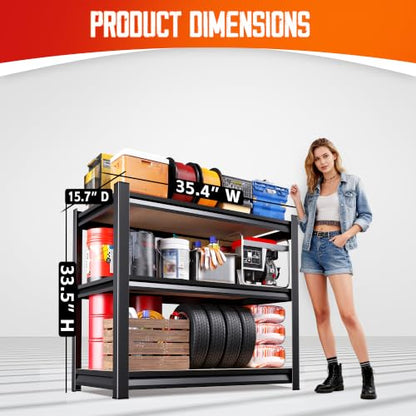 Set of 5 Garage Shelving,3 Tier Garage Storage Shelves,Adjustable Heavy Duty Metal Shelving Units and Storage Large Rack,Utility Steel Shelf For Shop Warehouse Industrial Pantry Basement 33"x35"x16" - size: 35"Wx16"Dx33.5"H
