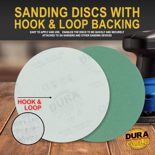 Dura-Gold 5" Green Film Sanding Discs, 120 Grit, Box of 50, Hook & Loop - size: 120-Grit