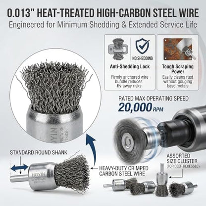 HOYIN 10 Pack 1-1/8" Crimped Wire End Brush 20000RPM 1/4" Shank