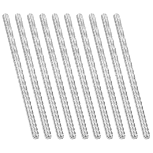 PATIKIL 1/4"-20 UNC 304 Stainless Steel Fully Threaded Rod, 10Pcs x 5.5" Long, Silver Tone, Right Hand Threads, Glossy Finish - size: 1/4"-20 x 5.5"