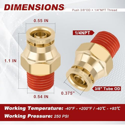 DOT Approved Male Straight Brass Union 3/8" Tube x 1/4" NPT, 4PCS - size: 3/8" OD x 1/4" NPT