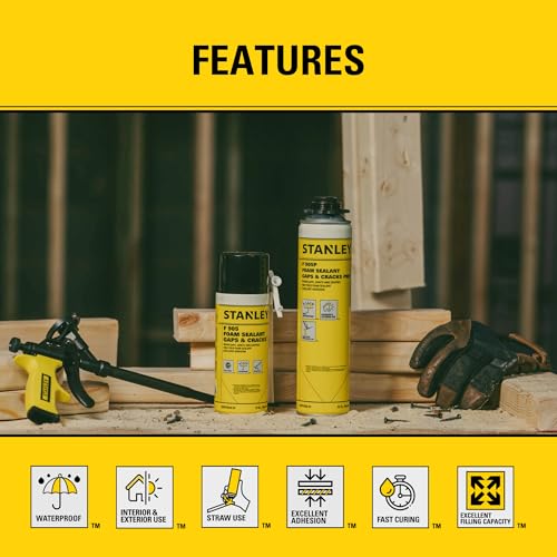 Stanley F905P Gaps & Cracks Pro Foam Sealant (1x24 Oz.) – High Yield Expanding Polyurethane Spray Foam Insulation for Wide Cracks & Cavities, Waterproof, Gun Use | Gun NOT Included | 24 Oz. 1 Pack - color: Gaps & Cracks Pro Pack, size: 1 Pack