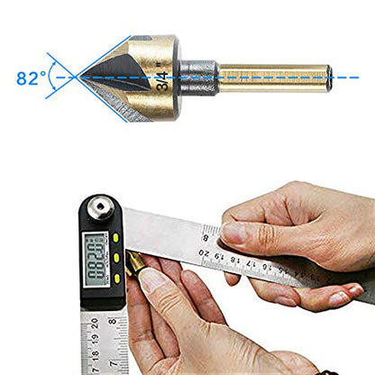 Countersink Drill Bit Set, 5 Pieces High Speed Steel 82 Degree 5 Flute 6mm Shank Mill Cutter Bit Countersink in Sizes 3/8" Set with Carrying Case. - size: 3/8''