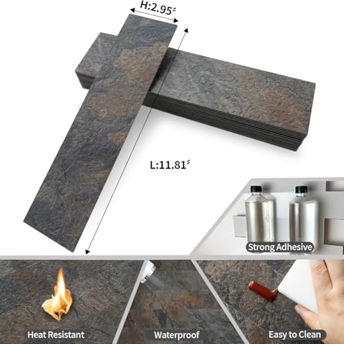 AULIGET 40-Piece Rust Slate Peel and Stick Backsplash Wall Tiles, 3" x 12" PVC Faux Stone Stick on Tiles for Backsplash Kitchen, Bathroom, Laundry Room, Camper, Fireplace - color: Rust Slate, size: 40 Pieces, 3"x12"x0.12"