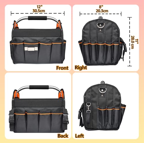 12-Inch Tool Tote Electrician Tool Bag with 34 Pockets & Removable Divider - size: 12 IN