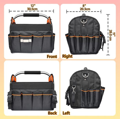 12-Inch Tool Tote Electrician Tool Bag with 34 Pockets & Removable Divider - size: 12 IN