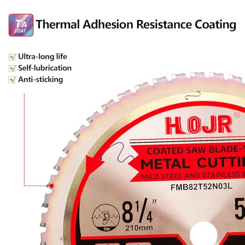 Dia 8-1/4" (210mm) 52-Tooth Arbor 5/8" Metal Cutting Circular Saw Blade, for Steel and Stainless Steel,The Cutting Head uses a Special Anti-Heat Sticking Coating,FMB 8-1/4 inch 52-Tooth 5/8" -TA - size: Steel 8-1/4" 52T