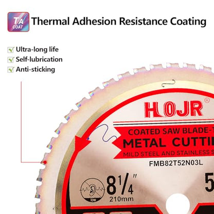 Dia 8-1/4" (210mm) 52-Tooth Arbor 5/8" Metal Cutting Circular Saw Blade, for Steel and Stainless Steel,The Cutting Head uses a Special Anti-Heat Sticking Coating,FMB 8-1/4 inch 52-Tooth 5/8" -TA - size: Steel 8-1/4" 52T