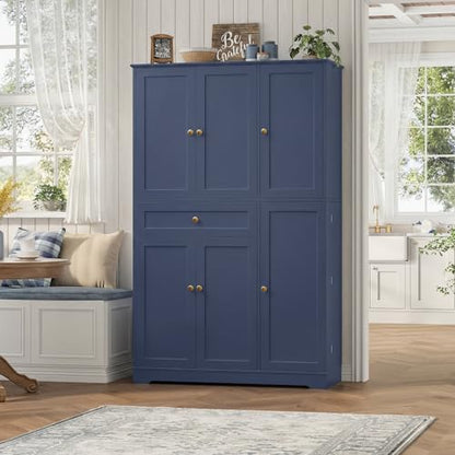 HOSTACK 68"H Kitchen Pantry Storage Cabinet with Doors & Shelves, Navy Blue - color: Navy Blue