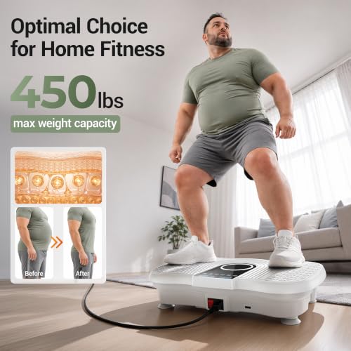 Vibration Plate Exercise Machine 450lbs Capacity Full Body Shaker Platform - color: White