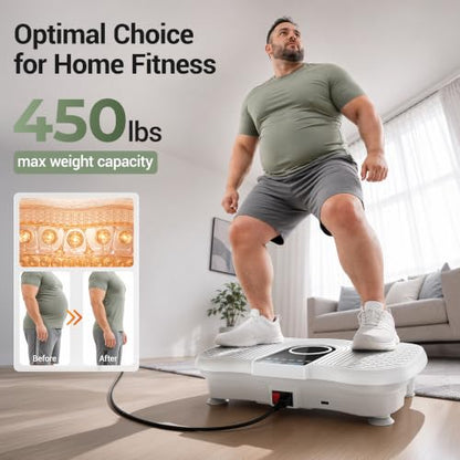 Vibration Plate Exercise Machine 450lbs Capacity Full Body Shaker Platform - color: White