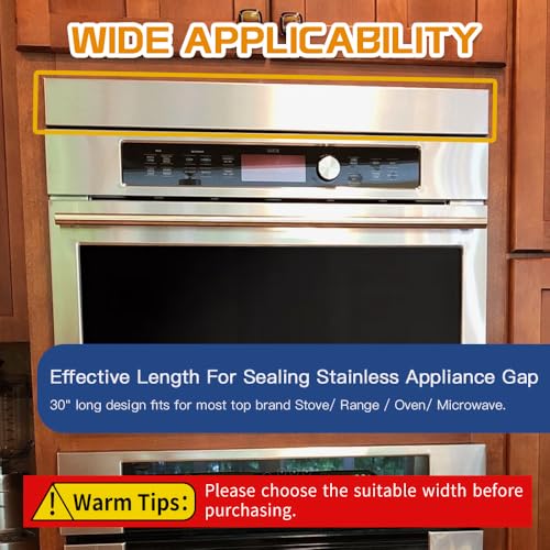 2Pcs 304 Brushed Stainless Steel Sheet Gap Filler, Metal Trim Strip for Wall Oven/Microwave Combo/Range/Cooktop, Self-Adhesive Gap Cover, 30 Inches Long, 3 Inches Wide - size: 3'' Wide