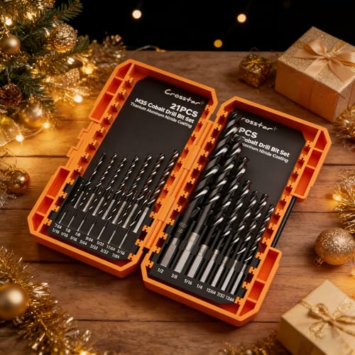 Crosstar M35 Cobalt Drill Bit Set,Three-Flute Design,1/16"-1/2",21pcs - size: 21pcs set