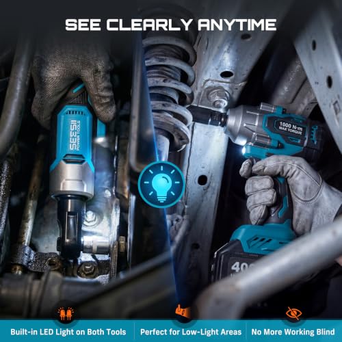 Seesii 1/2" Impact Wrench & 3/8" Ratchet Combo Kit for Auto Repair - size: 1000 N.m