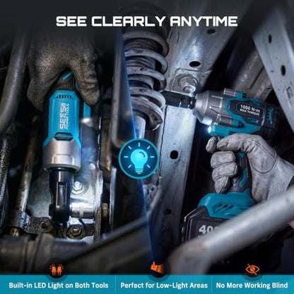Seesii 1/2" Impact Wrench & 3/8" Ratchet Combo Kit for Auto Repair - size: 1000 N.m