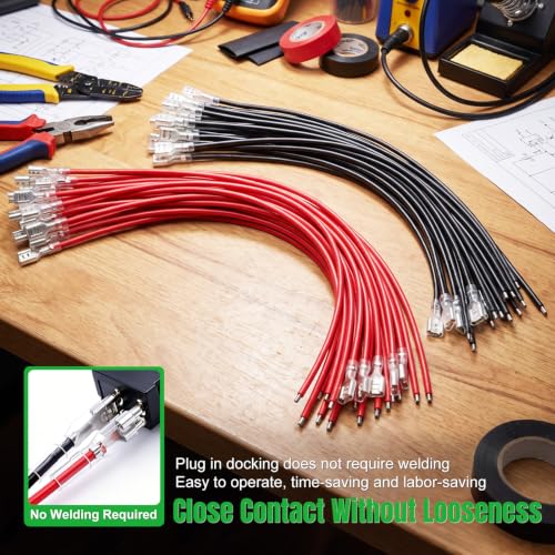 Twidec/20PCS 6.3mm Female Spade Crimp Terminal,Electrical Insulated Terminals with 20cm Cable,Quick Connectors with Insulating Sleeve Red＆Black Female Spade Connectors Assortment Kit - size: 6.3mm