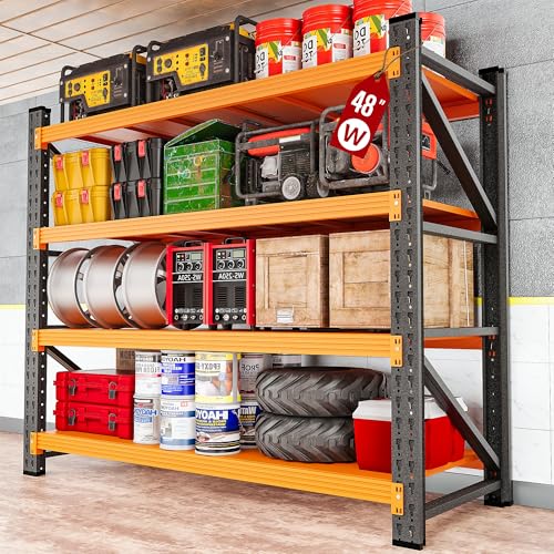 48" Wide Heavy Duty Garage Shelving Units,3000LBS Deep Storage Shelves,Orange Metal Garage Shelves,Large Storage Rack,Steel Shelf,Industrial Shelving for Shop,Warehouse,Basement,48" W x 24" D x 70" H - color: Black Orange, size: 48"Wx24"Dx70"H