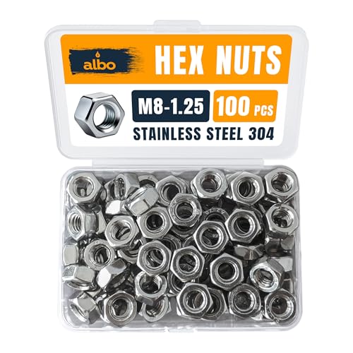 ALBO 100 PCS M8-1.25 Hex Nuts – Stainless Steel 304 Metric Nuts Set in Reusable Box – Hardware for Automotive & DIY – M8 Nuts, Metric Nut Assortment - size: М8-1.25, 100pcs