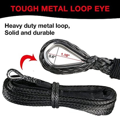 1/4" Synthetic Winch Rope 50 ft 10,000 lb UHMWPE Winch Cable Replacement Kit with Protective Sleeve, Thimble, Compatible with ATV UTV Truck Winches, Black - color: Black, size: 1/4 In x 50 Ft Standard