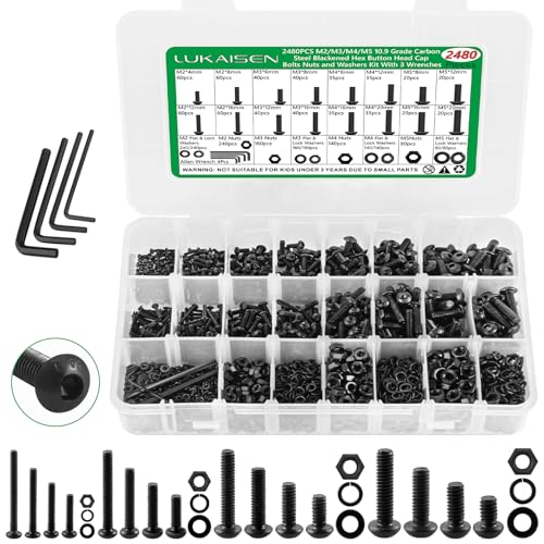 2480 PCS M2 M3 M4 M5 Metric Screw Assortment,Hex Socket Button Head - size: M2 M3 M4 M5 2480pcs 2