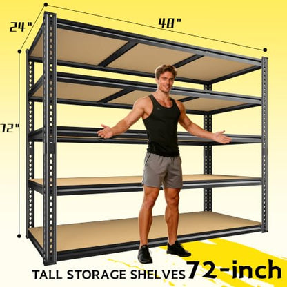 ROOMFAVE 48" W Garage Shelving Heavy Duty 3080LBS,5 Tier,Black, Industrial - size: 72" H x 48" W x 24" D