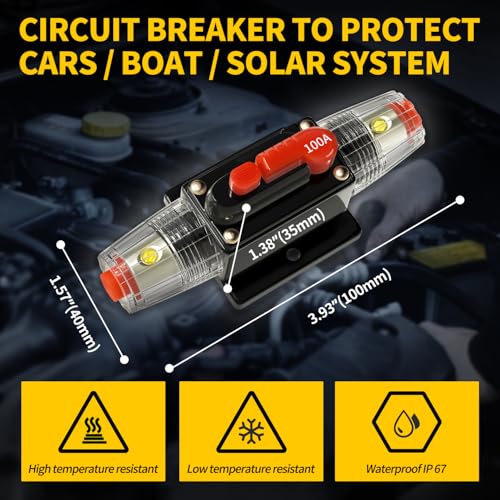100 Amp Manual Reset Circuit Breaker DC 12-48V Waterproof Inline Fuse Holder, 3-15 AWG Overload Protection for Car Audio Sound Amplifier System RV Marine Boat Truck Solar (Pack of 2) - style: 100A