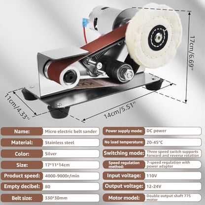 Mini Sander, 15 Electric Grinder, 7-Speed Knife Sharpener, Heavy Duty Sander w/30 Sanding Belts, Electric Grinding Machine for Metal Jewelry