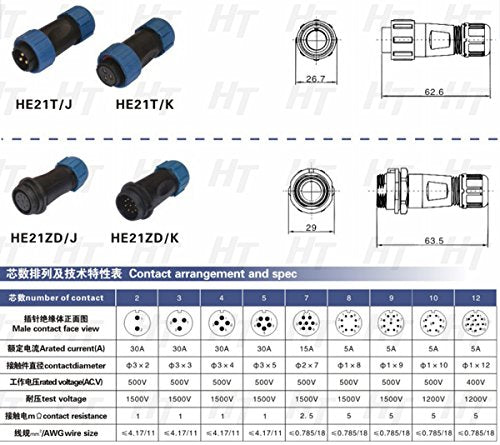 HangTon HE21 8 Pin Electrical Connector Circular Waterproof Aviation Quick Disconnect Cable Male Female Plug Socket Outdoor