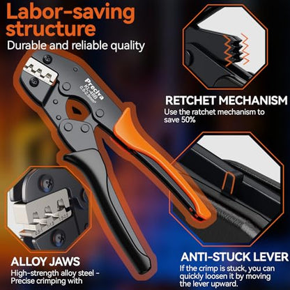 Preciva Terminal Crimper Tool Kit, Professional Ratcheting Wire Crimping Tool with AWG 24-10 Precision Carbide Jaws, Compact Ergonomic Design, 0.5-2.5mm² Electrical Terminals (300pcs) (CP25360)
