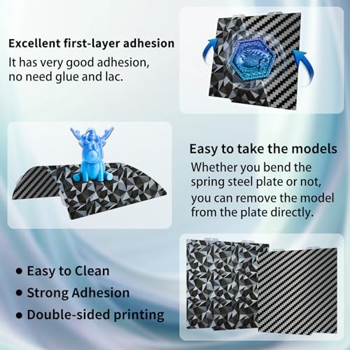 PEO PET Build Plate for Bambu Lab A1 mini 3D Printer,184x184mm Spring Steel Plate,Double Sided Flexible Sheet Removable Platform (Diamond PEO+Carbon Fiber PET) - color: Smooth PEO+Smooth PET