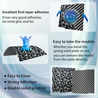 PEO PET Build Plate for Bambu Lab A1 mini 3D Printer,184x184mm Spring Steel Plate,Double Sided Flexible Sheet Removable Platform (Diamond PEO+Carbon Fiber PET) - color: Smooth PEO+Smooth PET