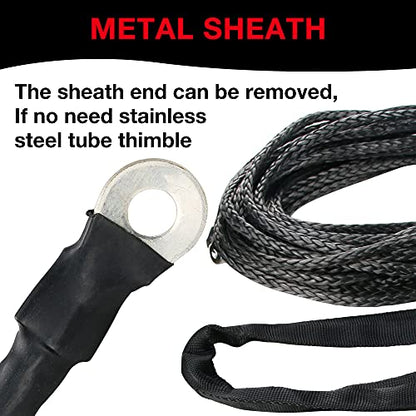 3/16" Synthetic Winch Rope 50 ft 8,500 lb UHMWPE Winch Cable Replacement Kit with Protective Sleeve, Thimble, Compatible with ATV UTV Truck Winches, Black - color: Black, size: 3/16 In x 50 Ft Standard