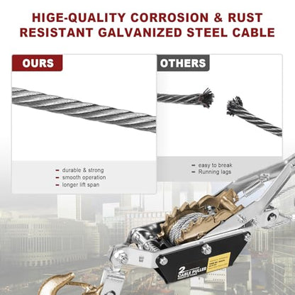 BIG RED Come Along Winch, 2 Ton (4000 Lbs) Pulling Capacity, 11ft 2 Hooks - size: 2 ton