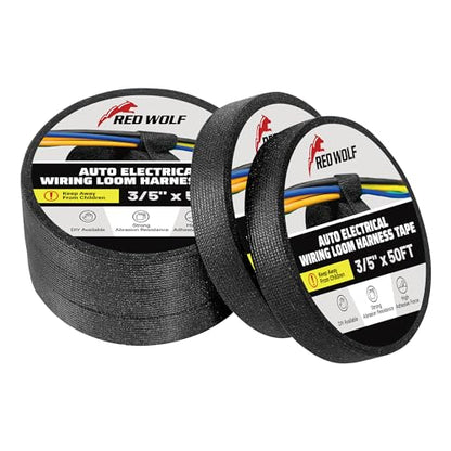 RED WOLF Wire Electrical Tape, 3/5 Inch x 50 Feet 5-Roll, Felt Cloth Electric Tape Noise Dampening High Temp Wiring Loom Harness, Self-Adhesive Fabric Tape for Automotive Engines Wrap Protection